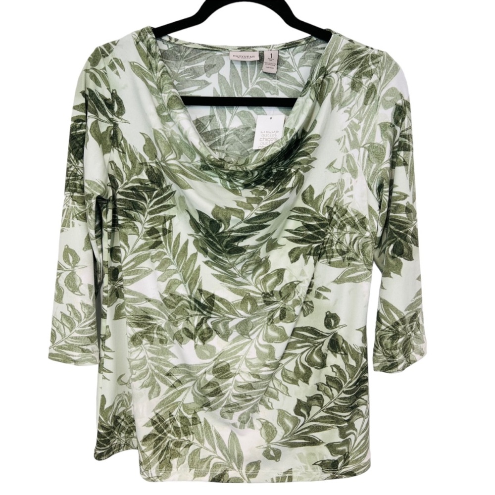 Chico's Easywear Grape Leaf Pattern cowl neck stretchy top NWT
